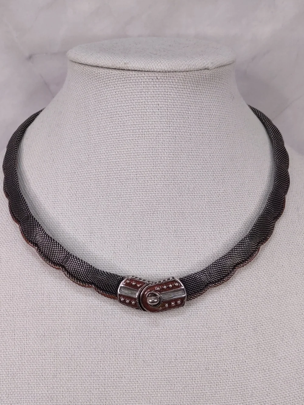 So Rachel By Longaberger Gunmetal/Copper Mesh Collar Necklace